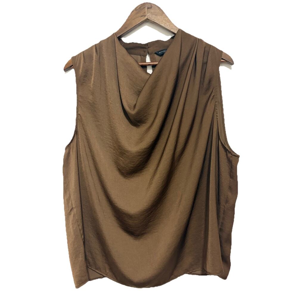 Banana Republic Brown Satin Drape Neck Sleeveless Blouse Women XL Elegant Top